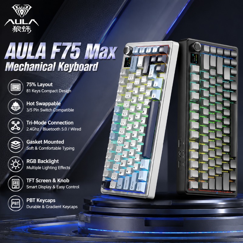 AULA F75 Max Mechanical Keyboa - Pc Gaming Rgb ulasan dan harga